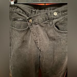 black asymmetrical highwaist wide leg denim